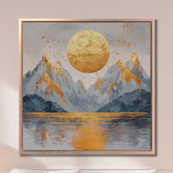 Surreal Landscape Wall Art Sun And Mountain Painting Print Luxury Wall Decor Abstract Mountains Scenery Poster Ready To Hang Gift