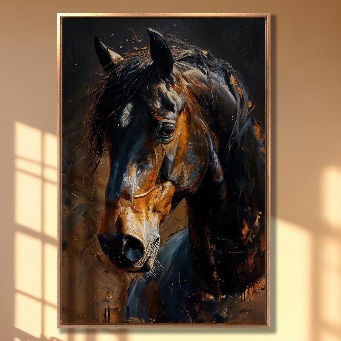 Horse With A Golden Coat Painting Art Print, Farmhouse Decor