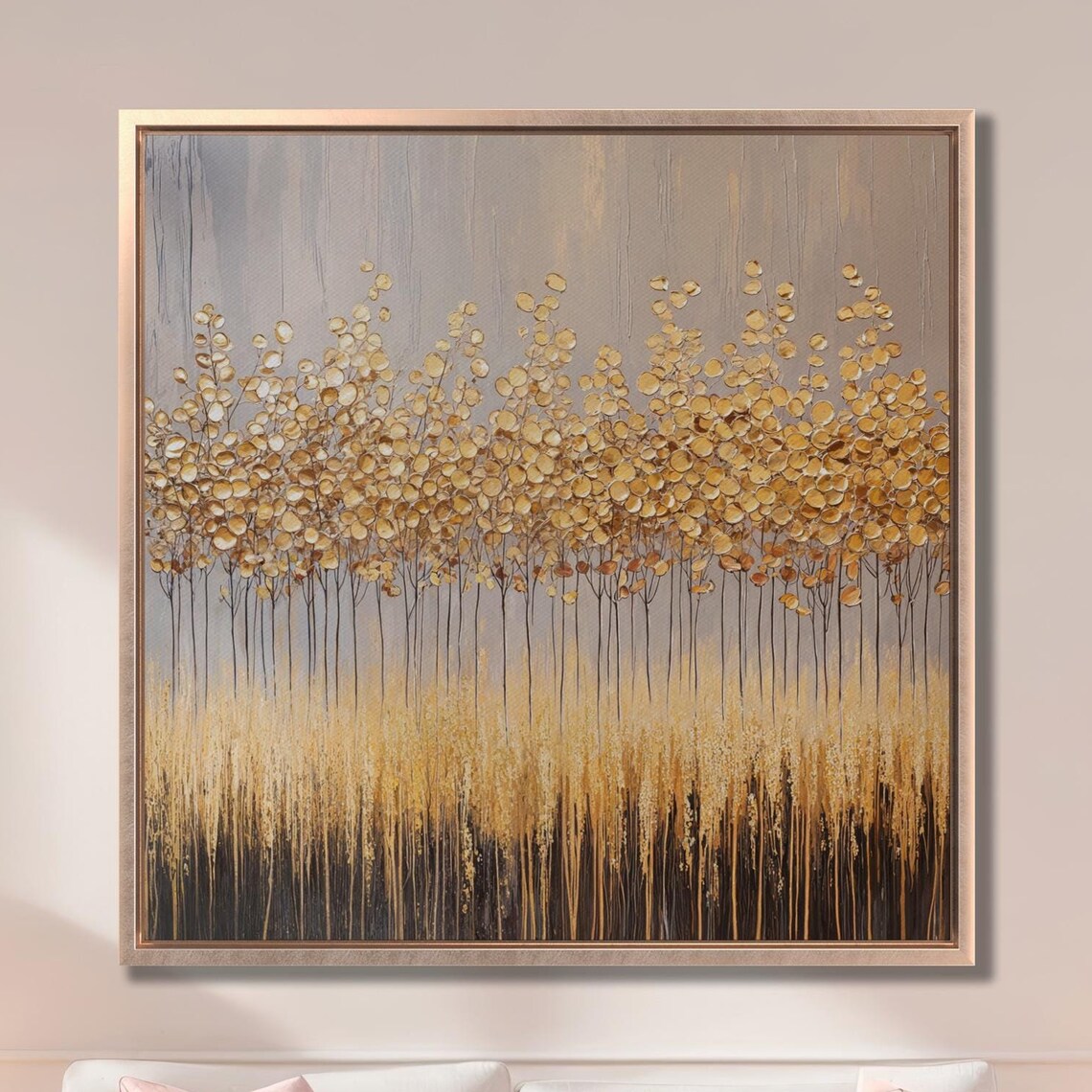 Abstract Golden Blossom Grove With Rich Textured Nature Wall Art