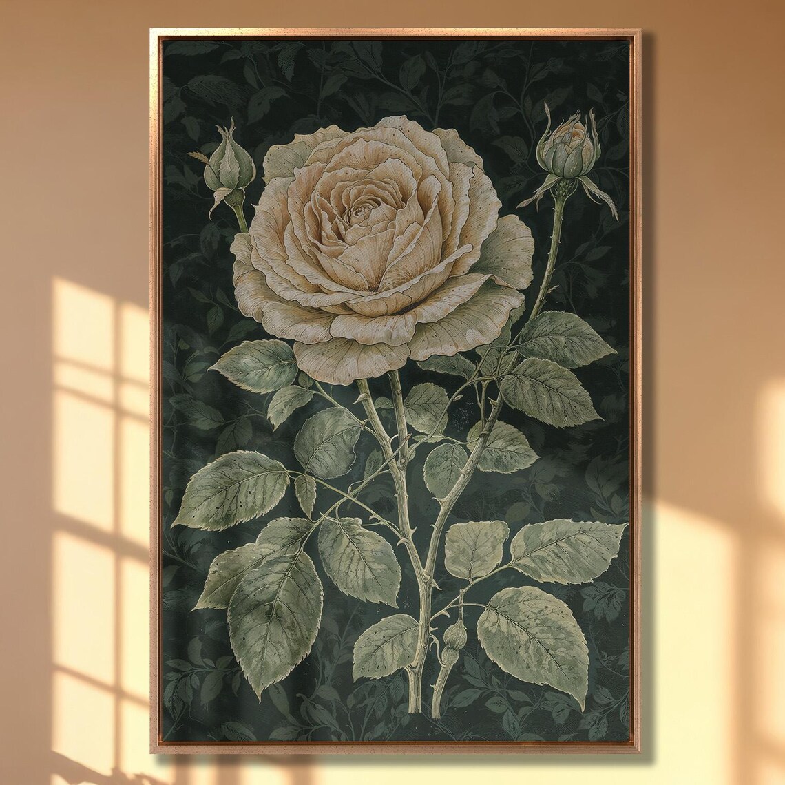 Vintage White Rose Botanical Wall Art Poster Print