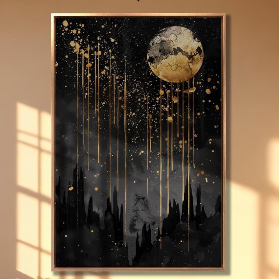 Abstract Golden Moon, Celestial Wall Art Print