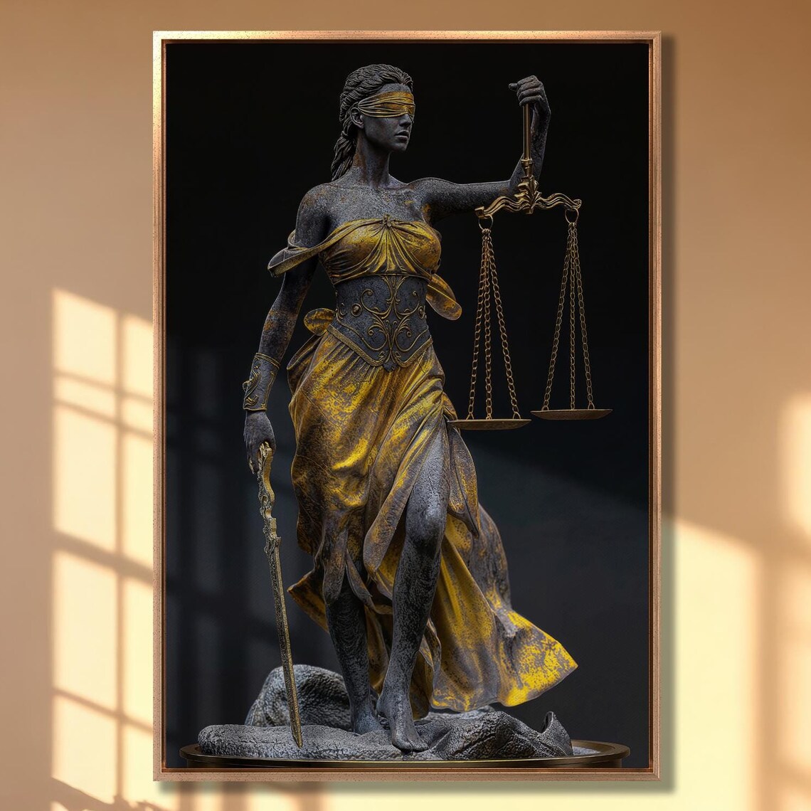 Themis Statue With Justice Scale, Bronze Gold Art Print