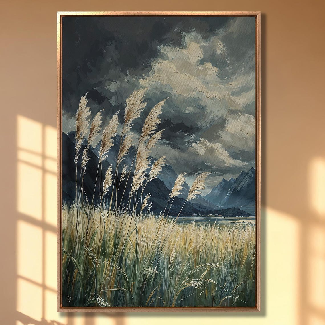Mountain Wilderness Scene Framed Print Featuring Dramatic Sky Nature Art Rustic Decor Extra Large Landscape Home Wall Decor