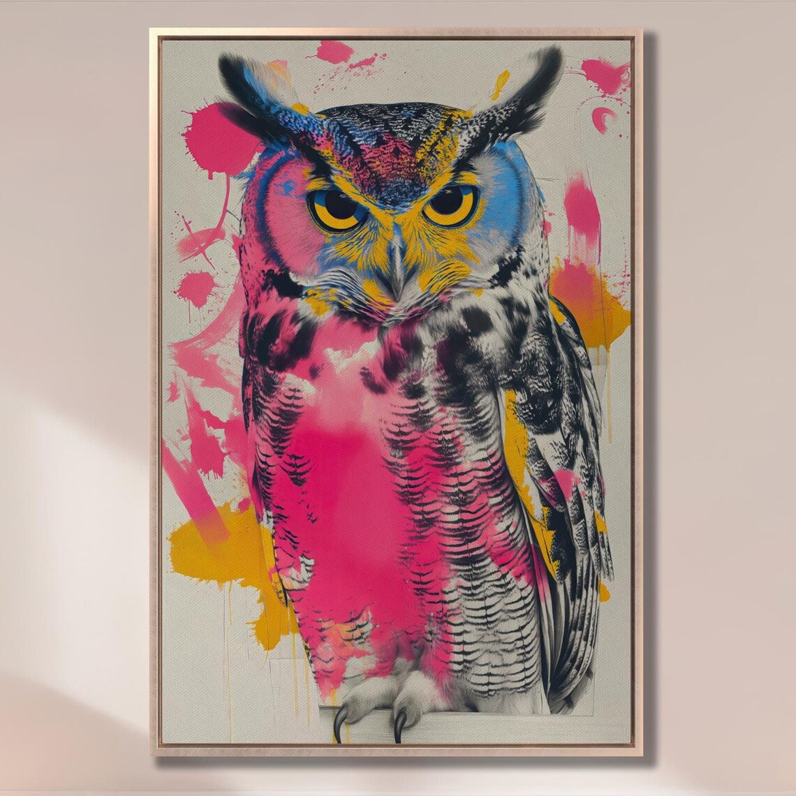 Colorful Owl Abstract Animal Wall Art Print, Vibrant