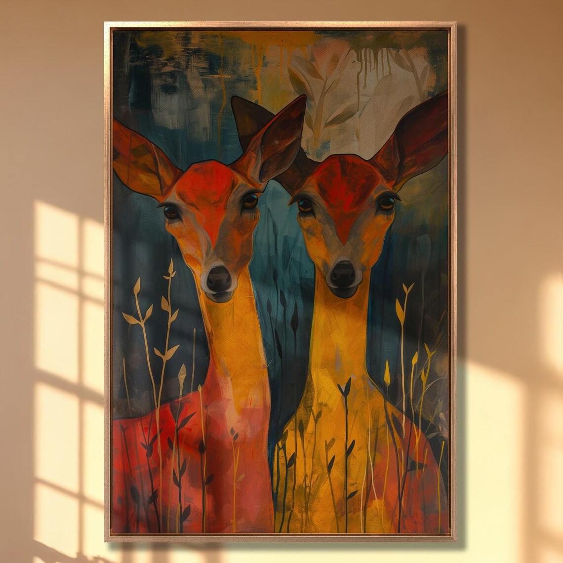 Doe Animal Pair, Forest Nursery Wall Art Print