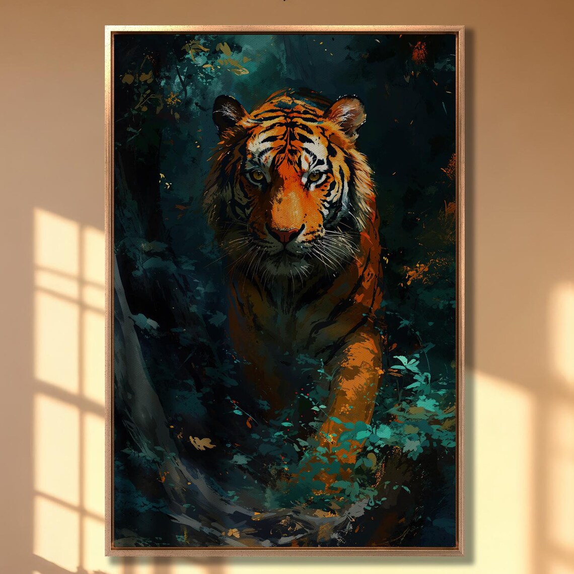 Tiger Hunting Scene Art Print, Wildlife Poster