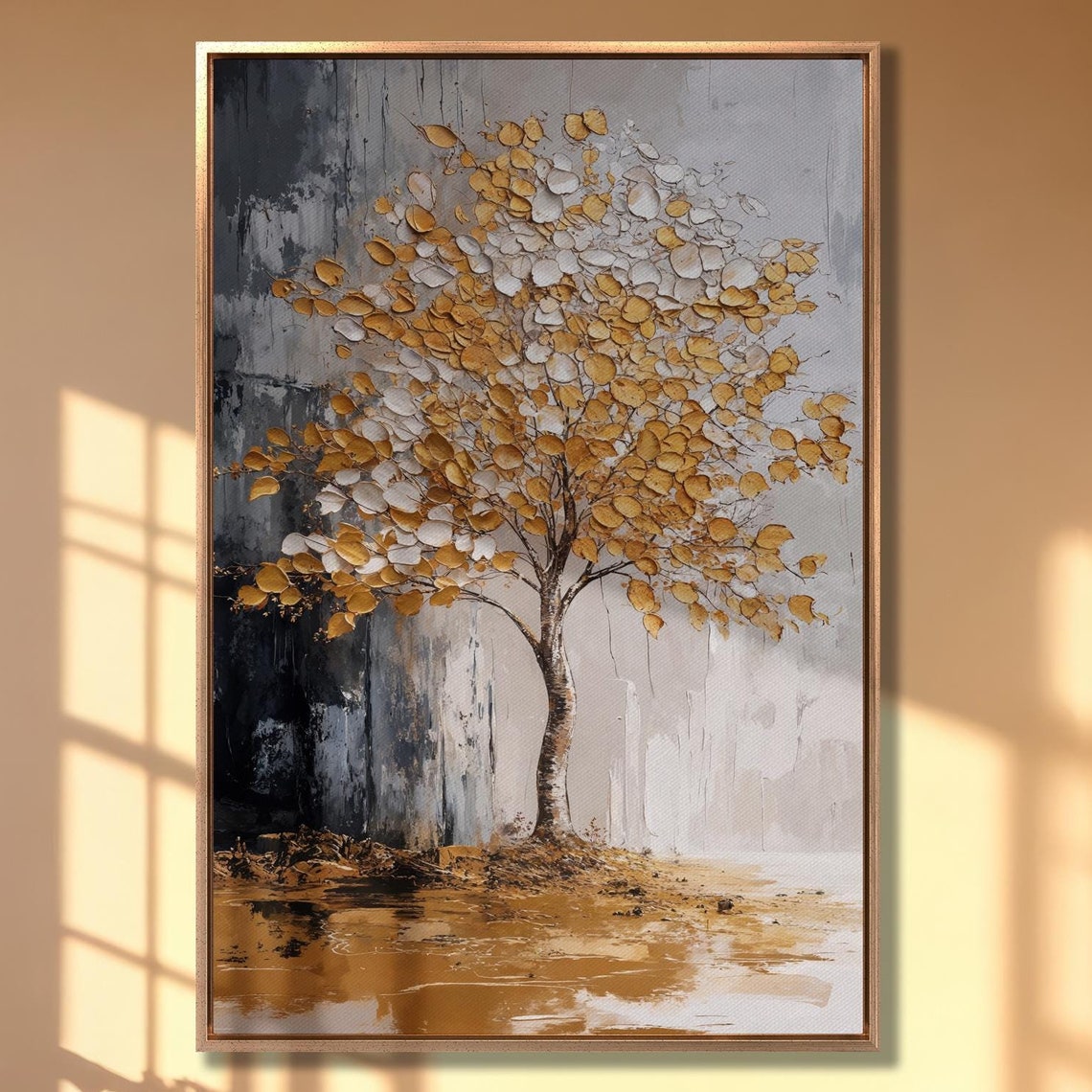 Gold and Silver Leaf Tree Abstract Nature Painting Poster Art
