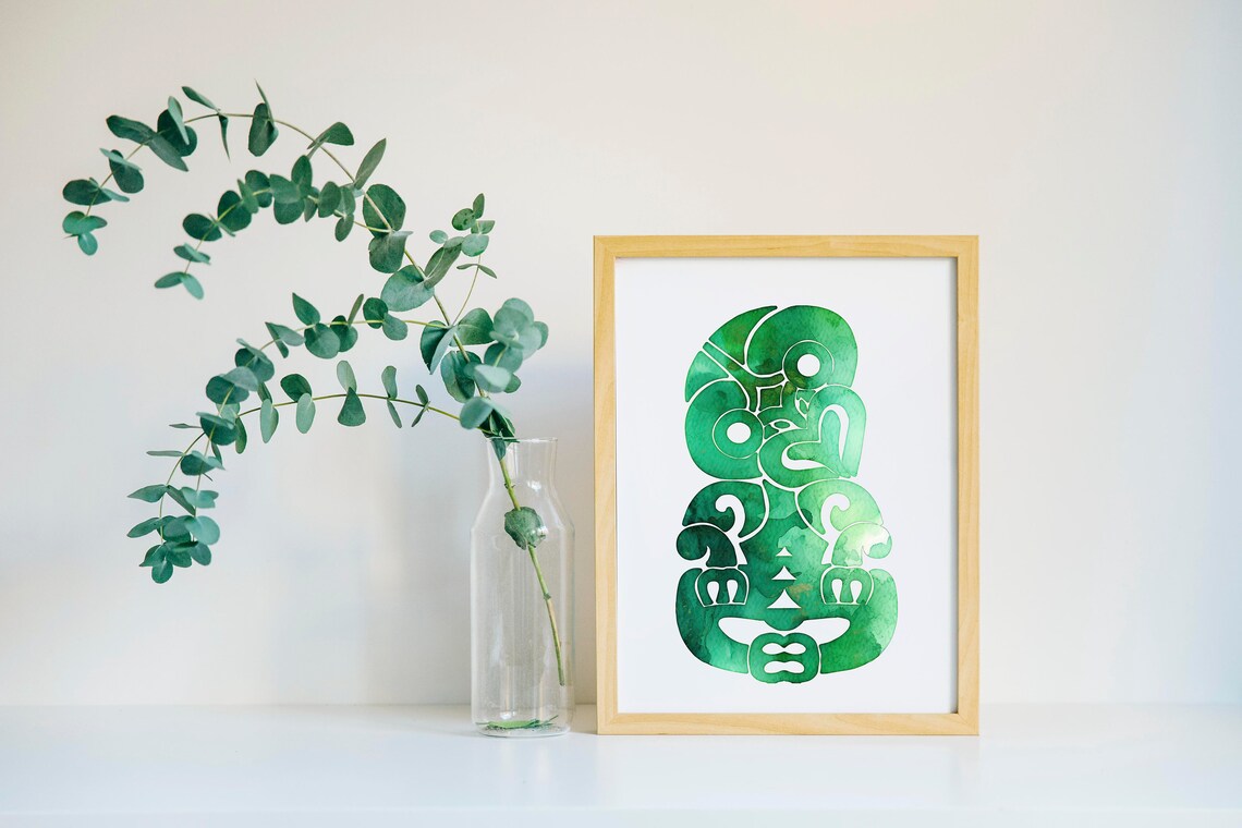 Tiki Watercolor Maori Art Print, New Zealand Travel - Image 3