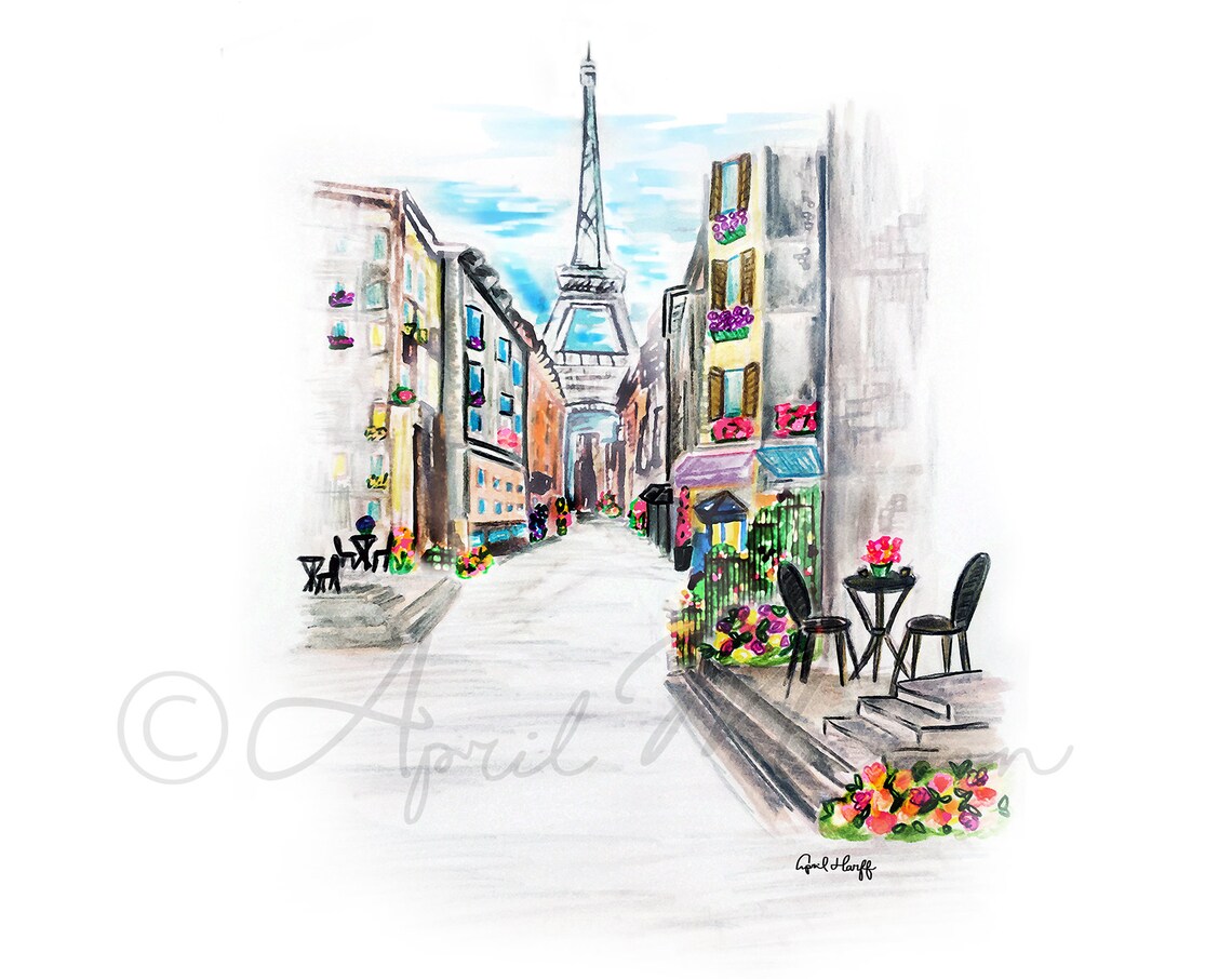 Paris Watercolor Skyline, Eiffel Tower Travel Poster - Image 2