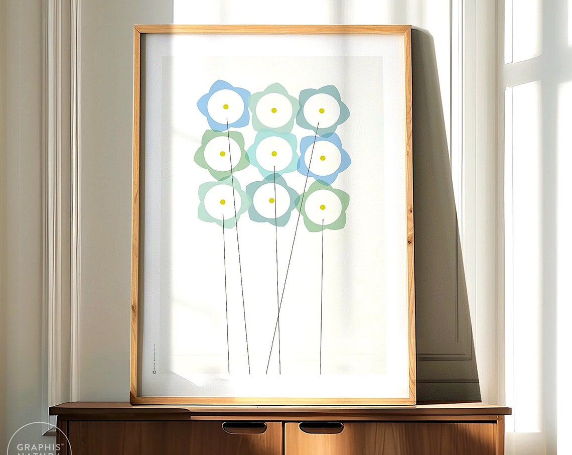Pastel Blue Wildflower Grid Minimalist Botanical Flower Poster - Image 5