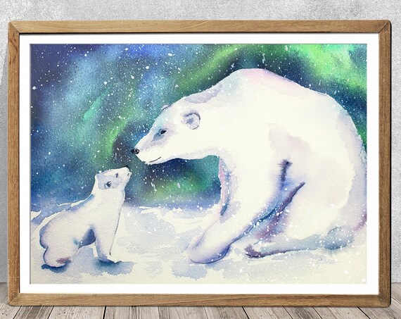 Polar Bear Watercolor Art Print, Nursery Decor