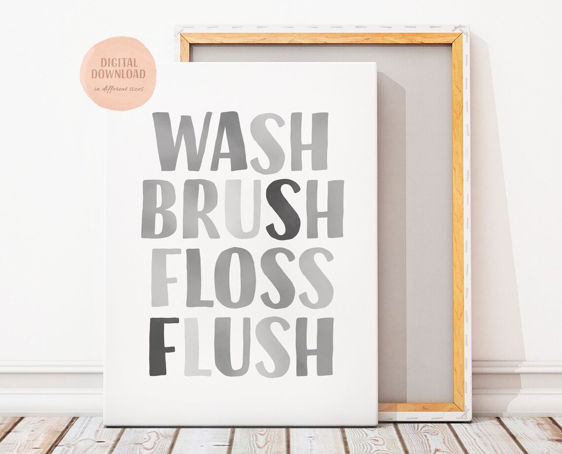 Wash Brush Floss Flush Bathroom Rules Art Print - Image 4
