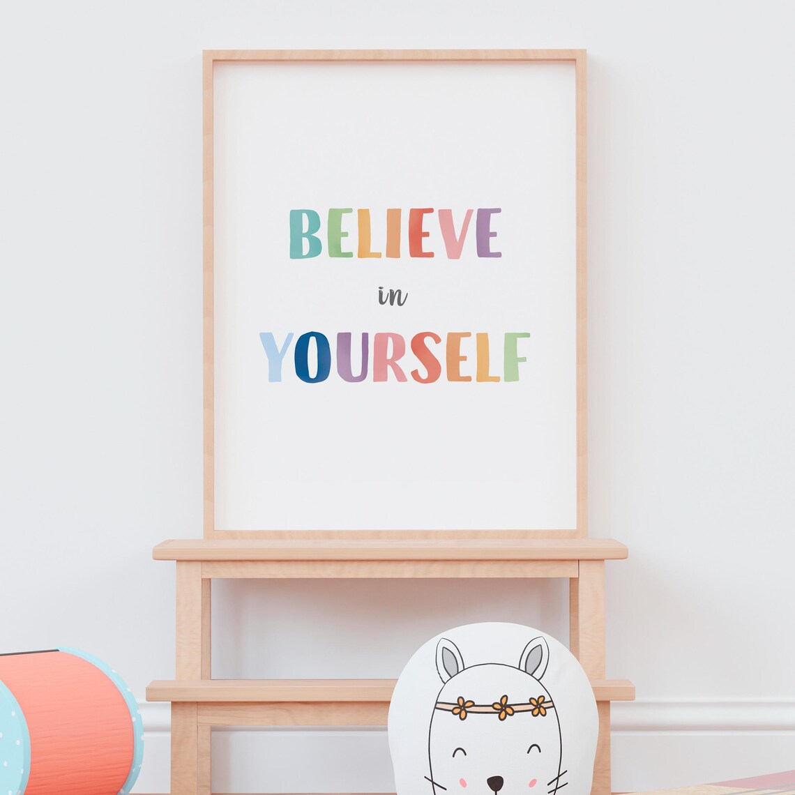 Believe In Yourself Rainbow Lettering Kids Motivational Poster - Image 3