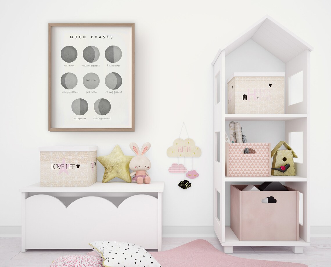 Moon Phases Print, Neutral Nursery Educational Poster - Image 3
