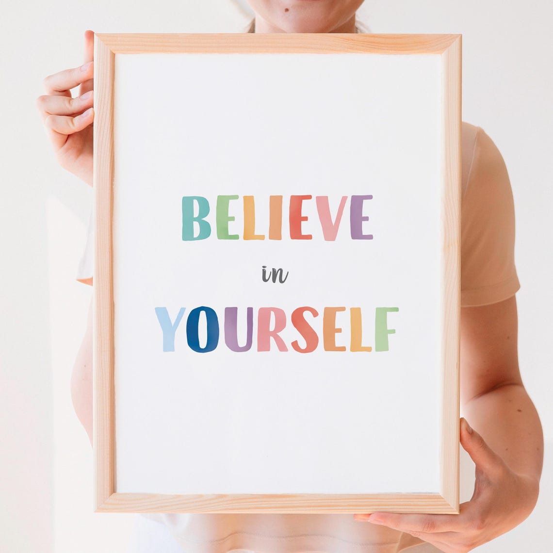 Believe In Yourself Rainbow Lettering Kids Motivational Poster - Image 2