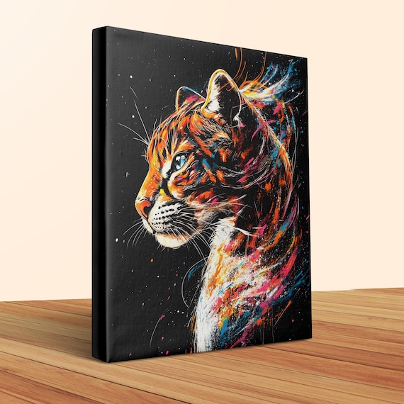 Striking Ocelot Profile Paint Splash Black Canvas Wild Cat Wall Art