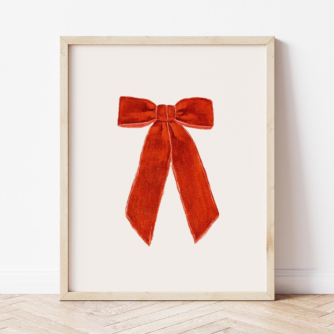 Red Velvet Bow Watercolor Christmas Holiday Coquette Style Poster
