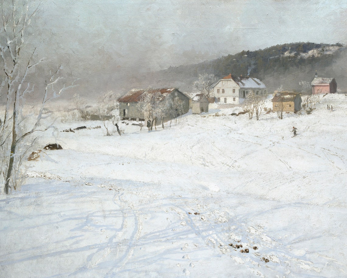 Christmas Village Painting Vintage Winter Prints Winter Landscape Scene Prints Antique Holiday Wall Art Winter Painting Snowy Painting - Image 2