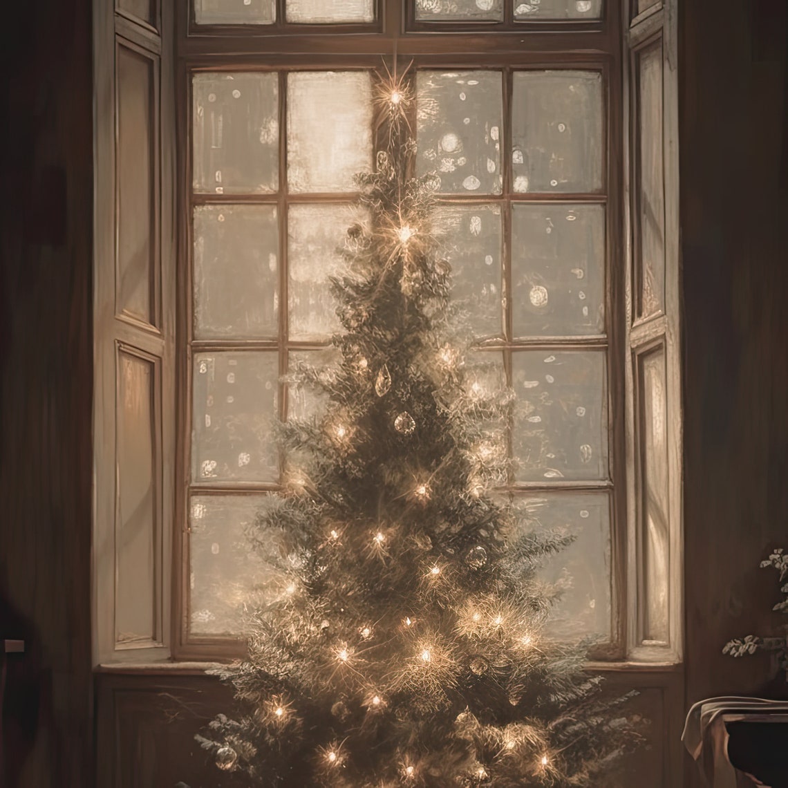 Painting Of A Christmas Tree Moody Christmas Wall Art Light Academia Vintage Christmas Painting Holiday Season Wall Decoration - Image 4