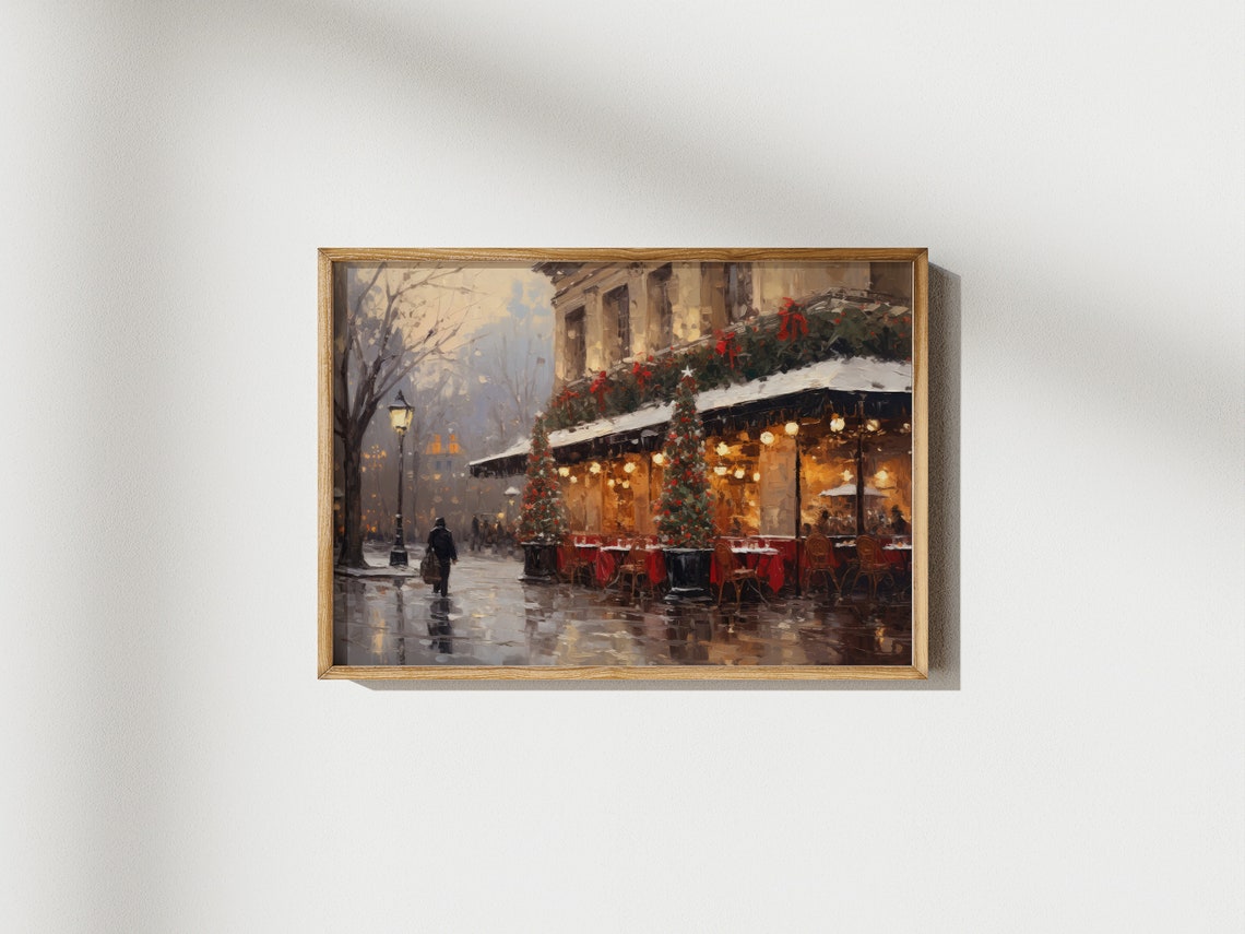 Christmas In Paris Print Seasonal Wall Decoration Holiday Season Wall Art Europe Light Academia Vintage Oil Painting - Image 2
