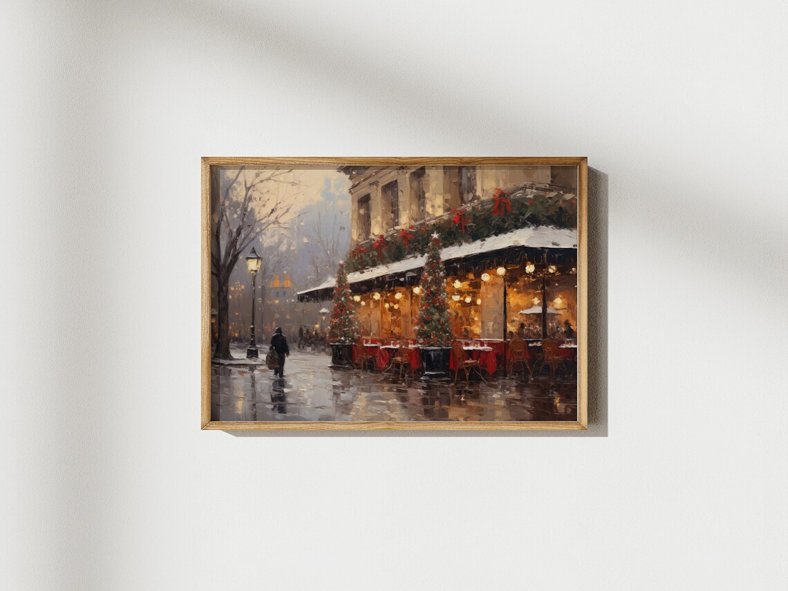 Paris Christmas Cafe Winter Lights Vintage Holiday Street Poster - Image 2