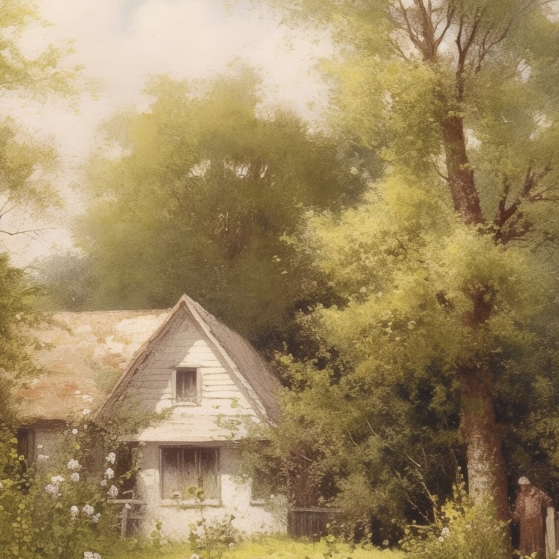 Cottage House by Pond Summer Garden Vintage Countryside Poster - Image 3