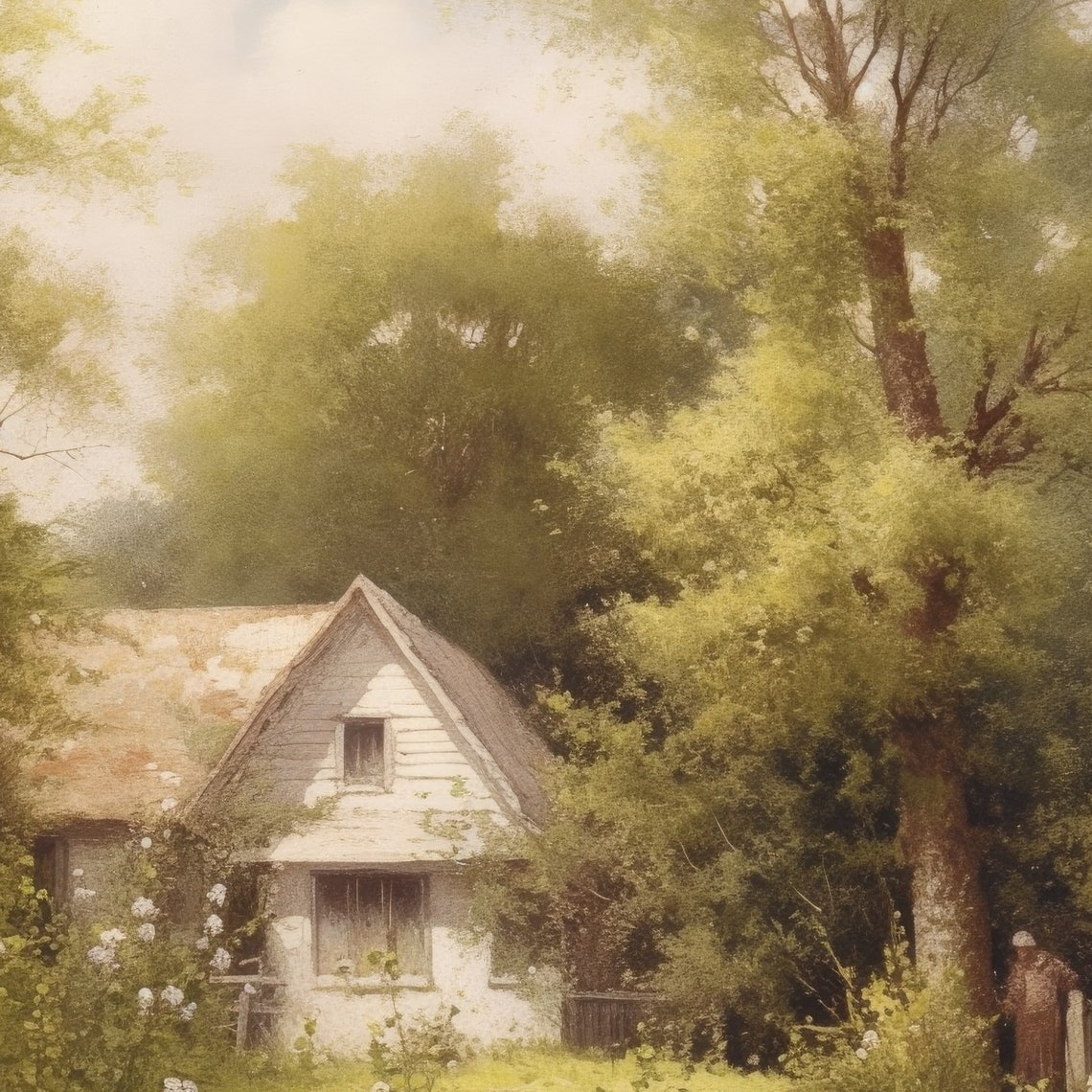 Cottage House Painting Vintage Farmhouse Landscape Painting Landscape Oil Painting Summer Cottage Print Summer Print - Image 3