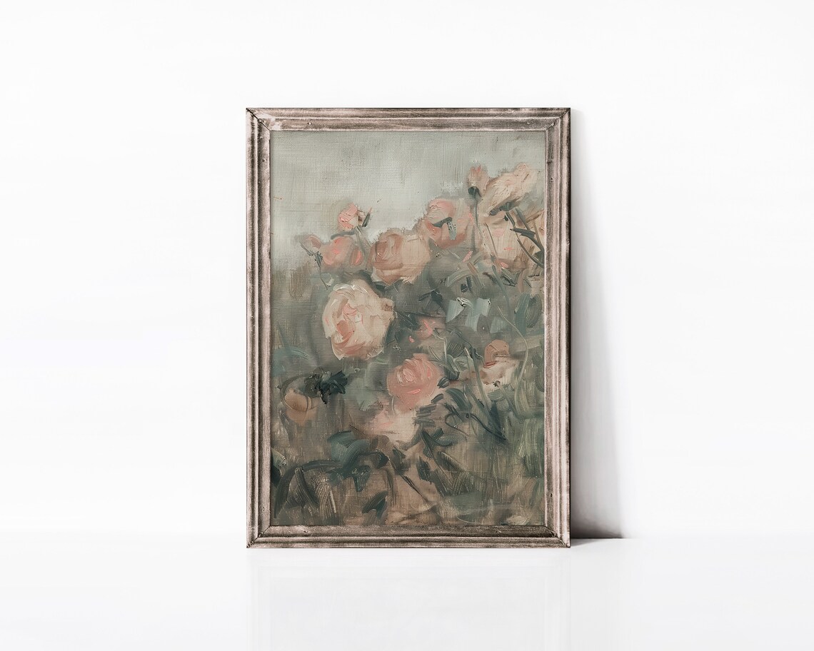 Soft Pink Roses Bouquet Muted Impressionist Floral Painting Art Poster - Image 3