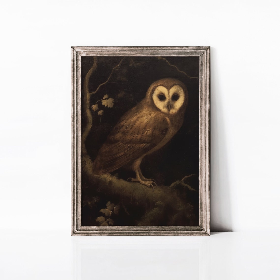 Barn Owl Perched at Night Moody Dark Vintage Wildlife Poster - Image 2