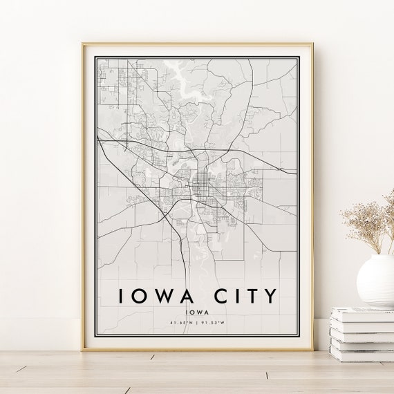 Iowa City Map Print, Minimalist Street Poster