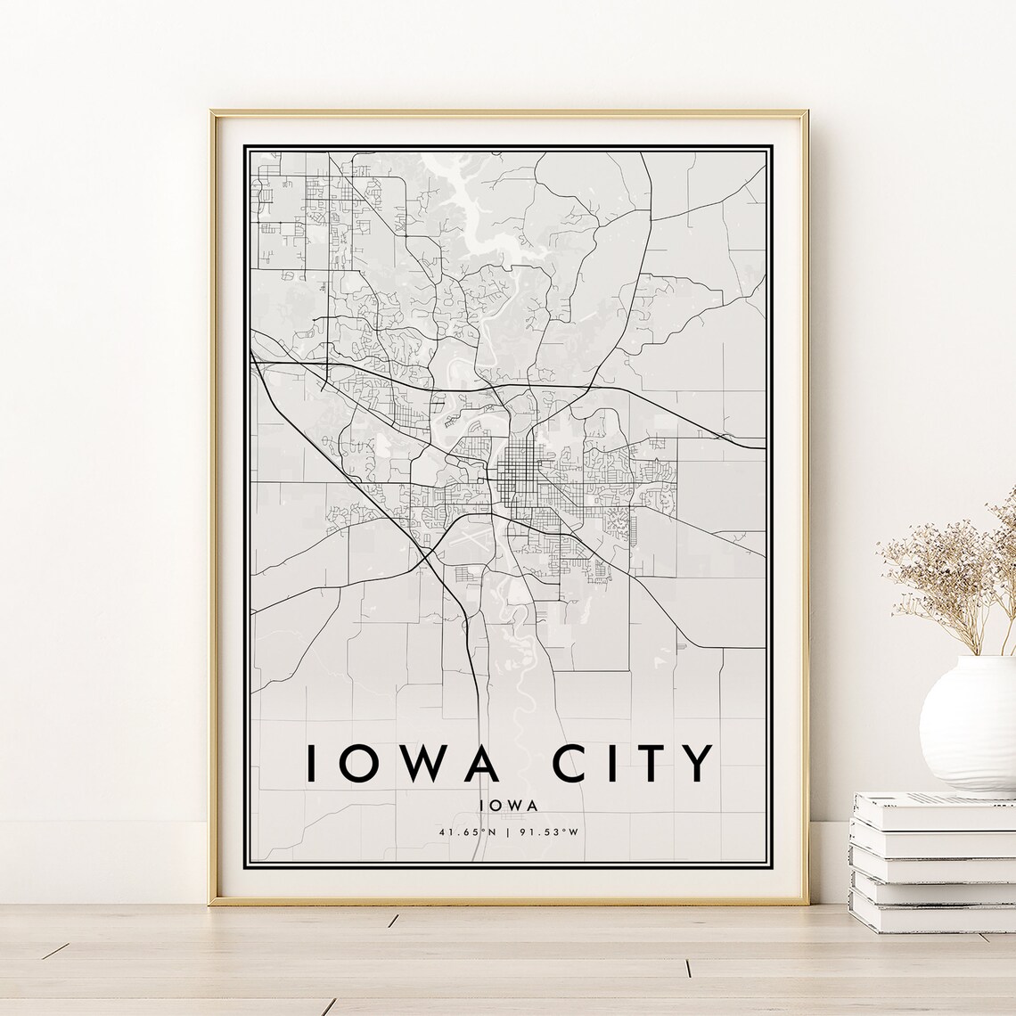 Iowa City Map Print, Minimalist Street Poster