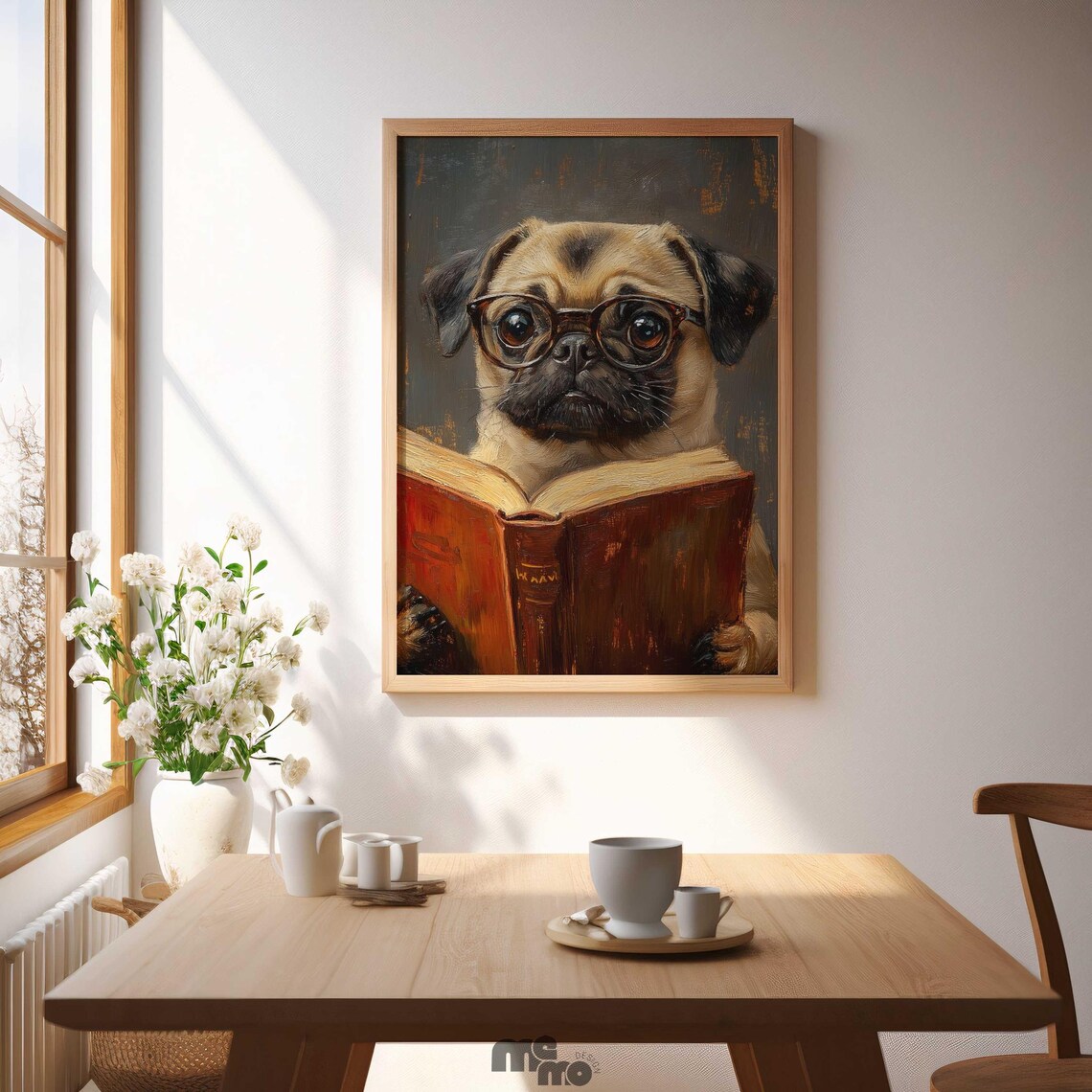Pug Reading Book, Funny Pet Library Decor - Image 4