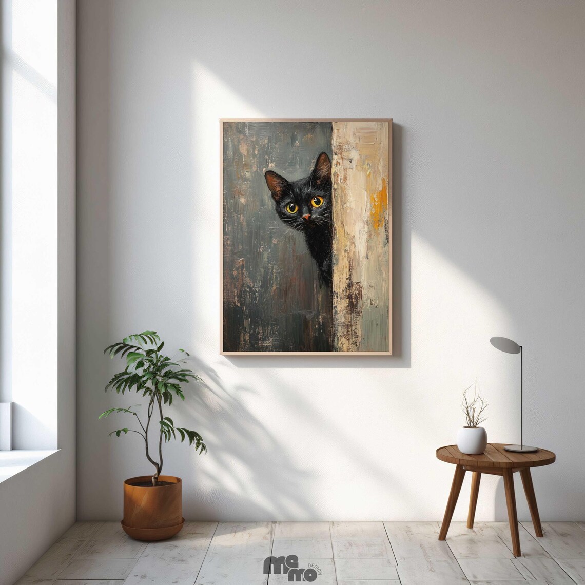 Black Cat Peeking, Funny Curious Cat Oil Painting - Image 6