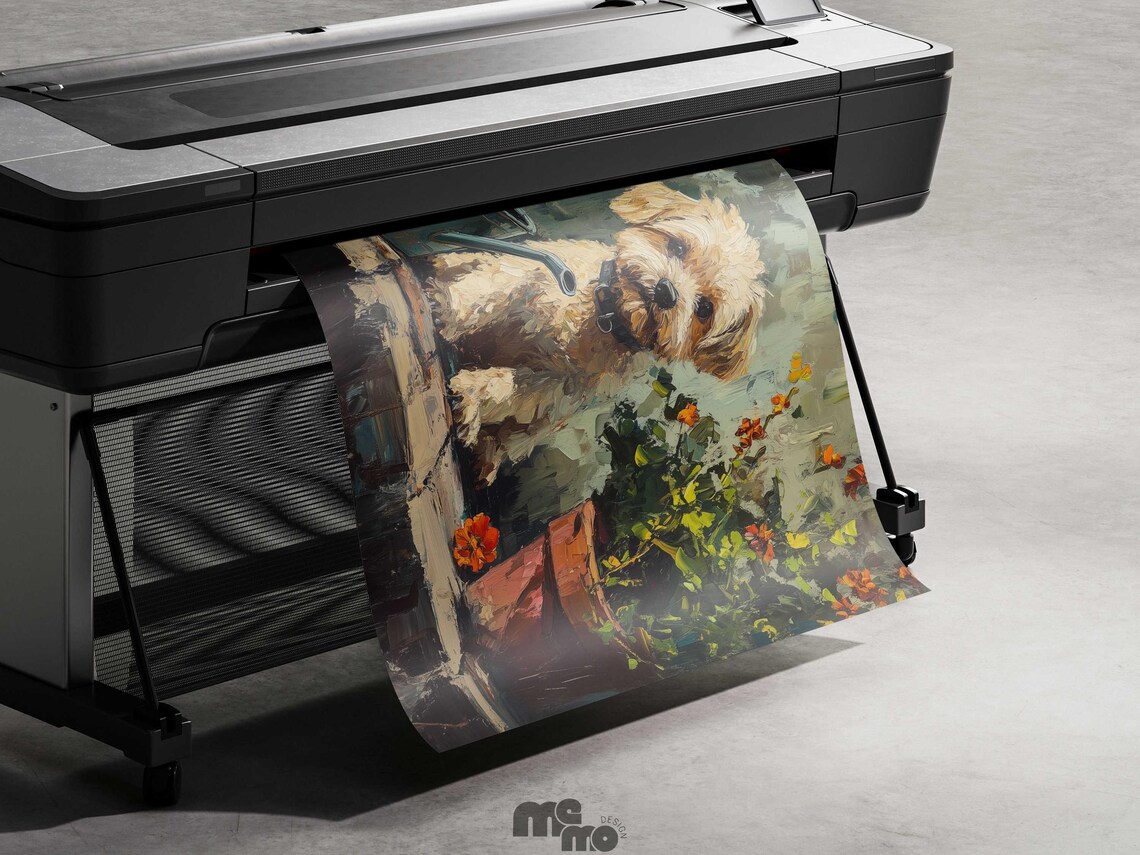 Adorable Yorkie Terrier, Floral Garden Oil Painting - Image 5