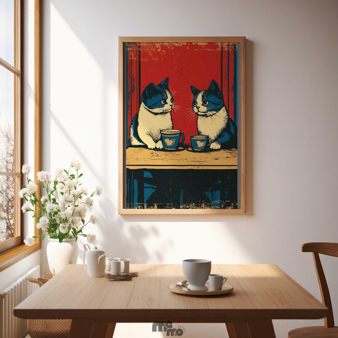 Funny Cat Art, Vintage Cats On Date In Coffee Shop - Image 4