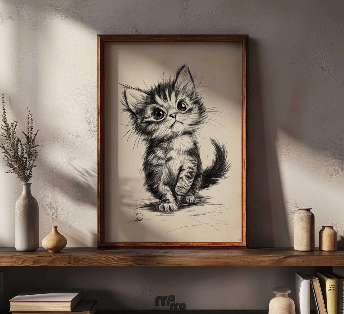 Cute Kitten Boho Sketch, Nursery Animal Decor - Image 5