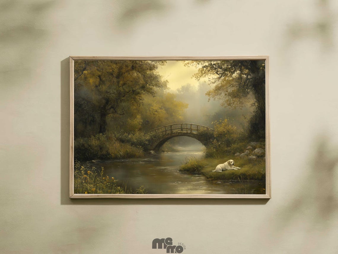White Dog River Bridge Poster Peaceful Forest Landscape Painting