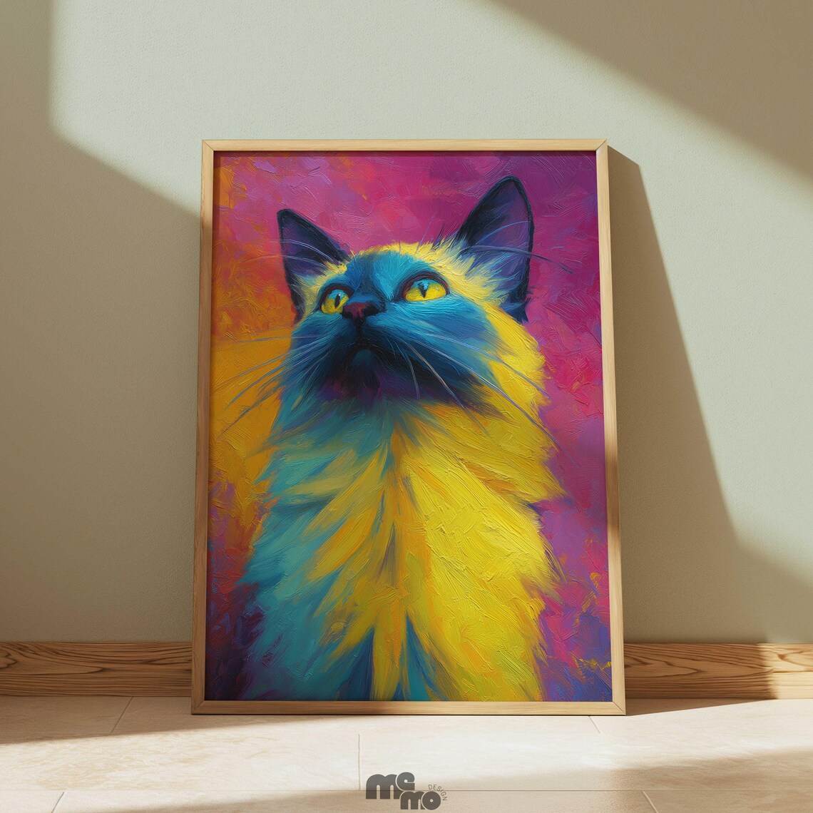 Colorful Ragdoll Cat Portrait Vibrant Feline Oil Painting Poster