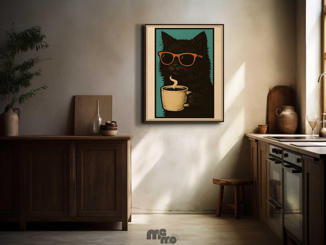 Maine Coon Drinking Coffee, Vintage Cat Art Print - Image 5