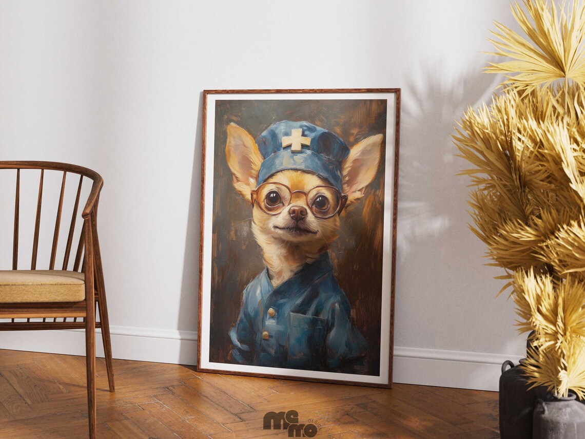 Chihuahua Nurse Funny Dog Pet Portrait Art Print - Image 4