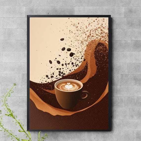 Coffee Art Print Modern Latte Wall Decor Barista Kitchen Poster