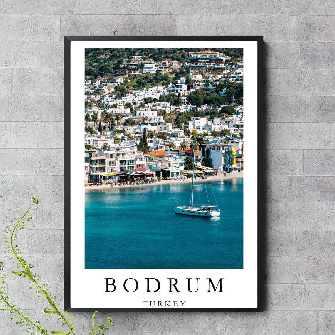 Bodrum Turkey Print Coastal Cityscape Wall Art White Houses And Blue Sea Poster Travel Photography Yacht In