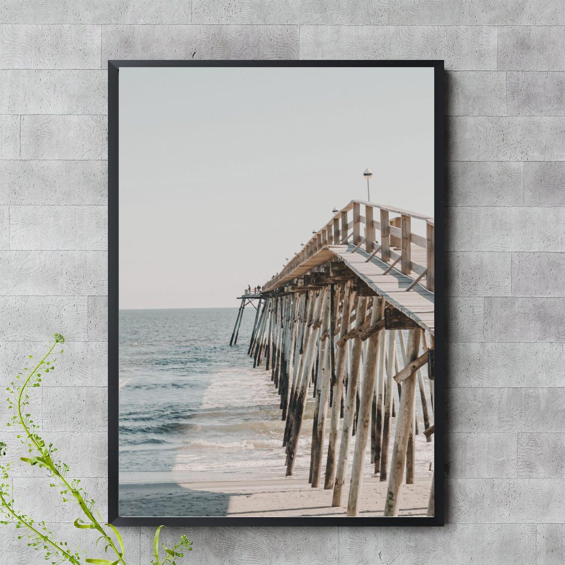 Weathered Wooden Ocean Pier Over Rolling Waves Coastal Photo Print