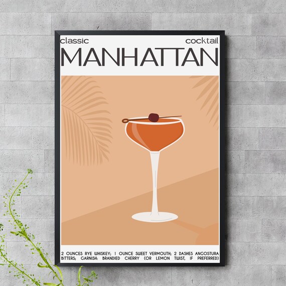 Manhattan Classic Cocktail Recipe Poster With Whiskey Vermouth And Bitters