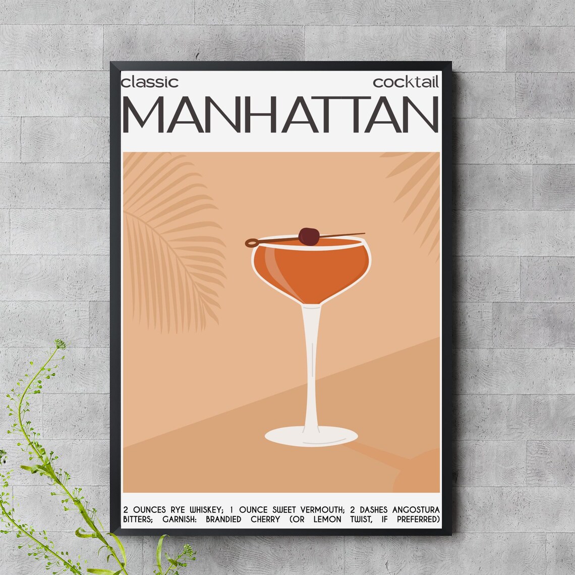 Manhattan Classic Cocktail Recipe Poster With Whiskey Vermouth And Bitters