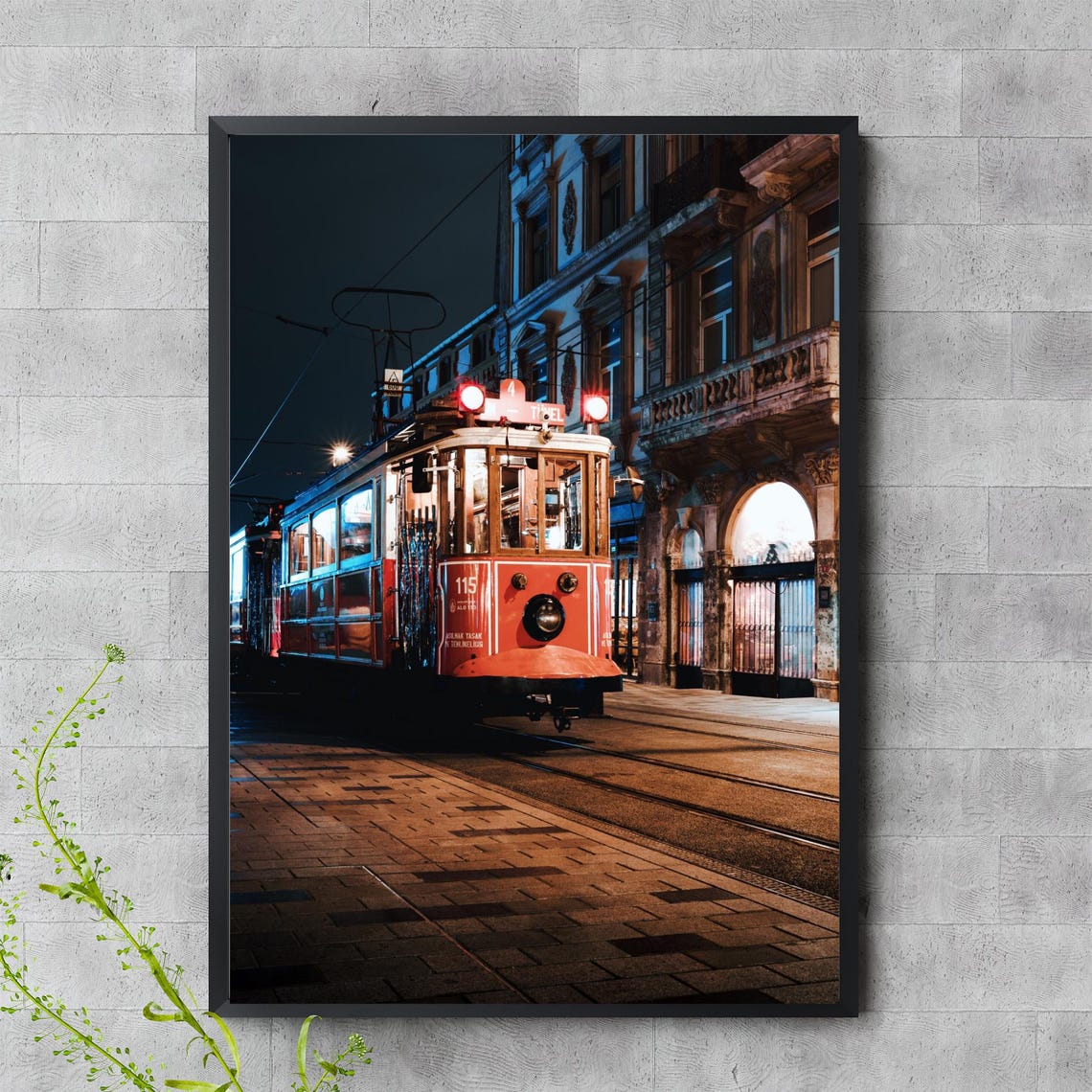 Historic Red Tram at Night Istanbul Street Photography Travel Print