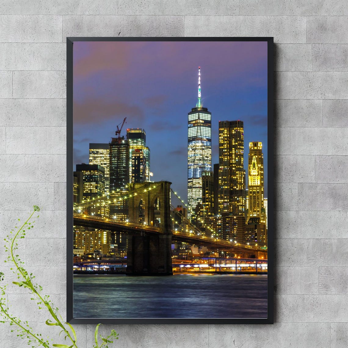 Brooklyn Bridge Night Lights Manhattan Skyline World Trade Poster