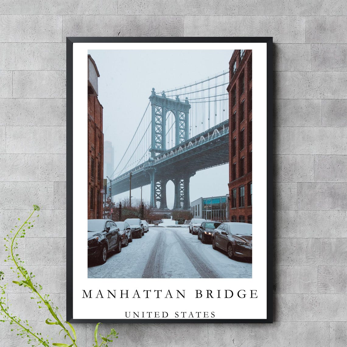 Manhattan Bridge Winter Snow New York City Street Photo Print