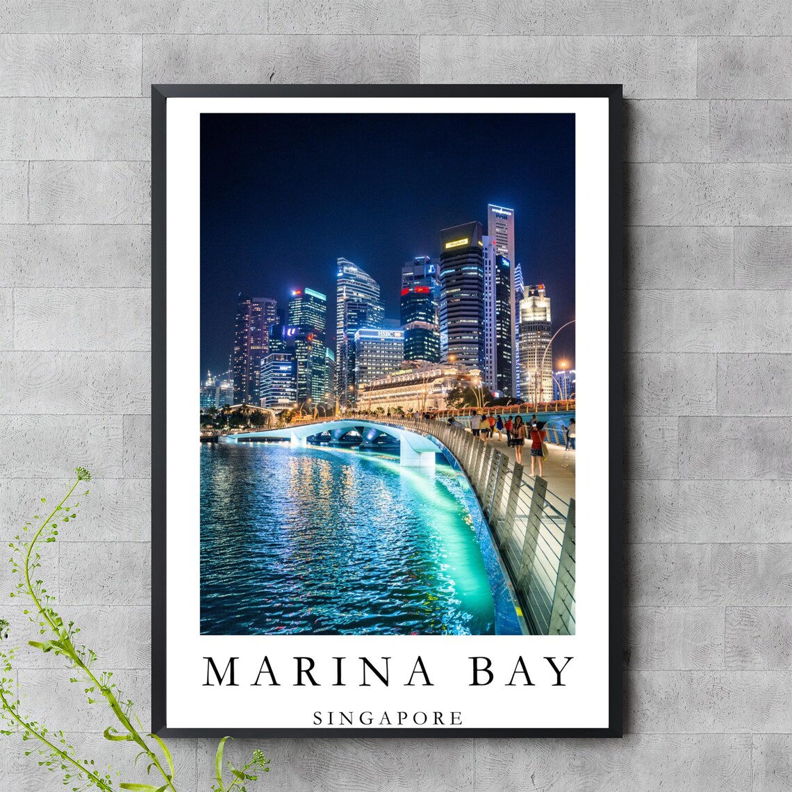 Marina Bay Singapore Night Skyline Jubilee Bridge Cityscape Poster