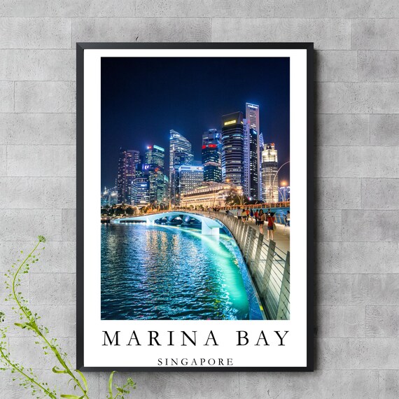 Marina Bay Singapore Poster Night Cityscape Art Instant